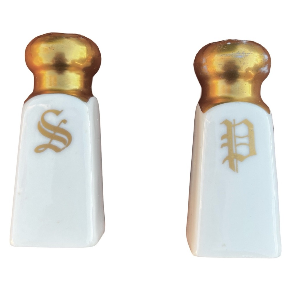 Vintage Porcelain Gold Salt & Pepper Shakers Old English